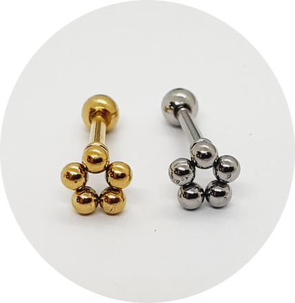 Barbel Reto Esferas em Flor - Natural e PVD Gold (rosca externa)