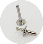 Labret Mini Adaga com zircônia central - Natural e PVD Gold