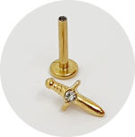 Labret Mini Adaga com zircônia central - Natural e PVD Gold - Imagem 2