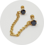 Barbel Reto Zircônia Black Prongset com corrente (rosca externa) - Natural e PVD Gold - Imagem 2