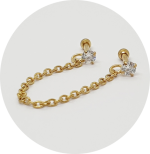 Barbel Reto Zircônia com corrente PVD Gold (rosca externa) - Natural e PVD Gold