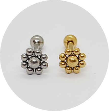 Barbel Reto Esferas Sol - Natural e PVD Gold (rosca externa)