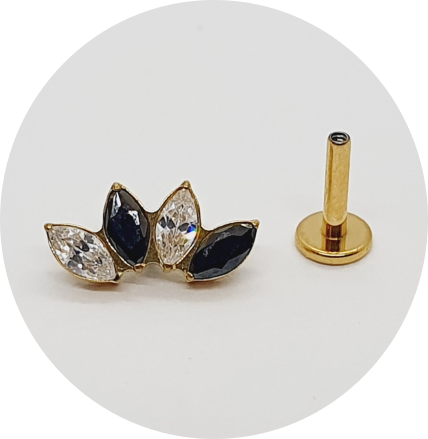 Labret Cluster Navete Zircônia 4P PVD Gold- Várias Cores