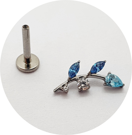Labret Galho com Zircônia Branca e Azul