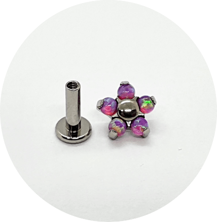 Labret Flor Opala Lilás e Rosa