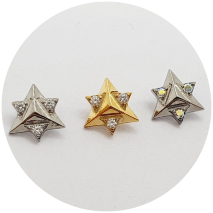 Labret Triângulos com zircônias - Natural, PVD Gold, Branco ou Furta-cor