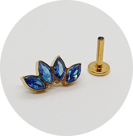 Labret Cluster Navete Zircônia Azul Escuro 4P PVD Gold