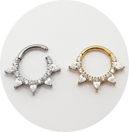 Segmento Cravejado Gotas Zircônia - Natural e PVD Gold