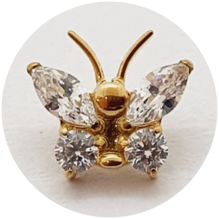 Labret Borboleta Zircônia PVD Gold M2 - haste em titânio natural