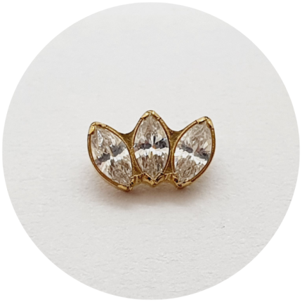 Labret Trio Navete Zircônia PVD Gold - haste em titânio natural