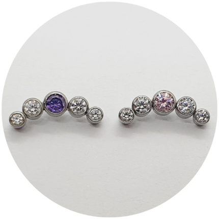 Labret Mini Cluster Zircônias brancas com zircônia lilás ou rosa