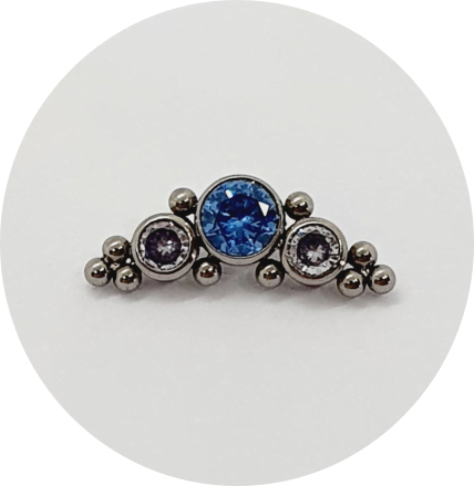 Labret Ornamental Cristal Branco e Azul 3P 10B