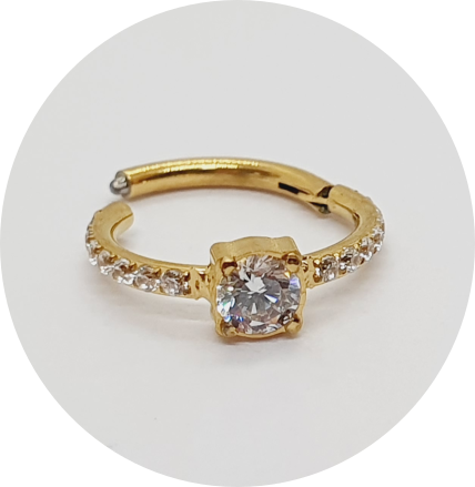 Segmento Articulado Zircônias cravejadas laterais com Zircônia central PVD Gold