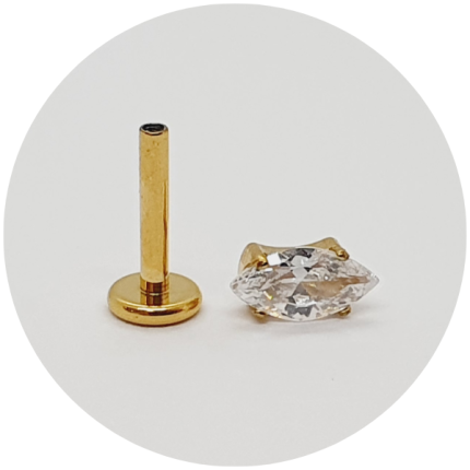 Labret Zircônia Navete Single PVD Gold