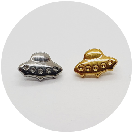 Labret Mini Disco Voador - Natural e PVD Gold - Haste em titânio natural