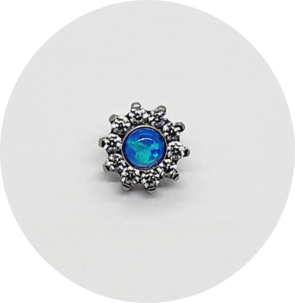Labret Mini Flor Opala Azul e Zircônias