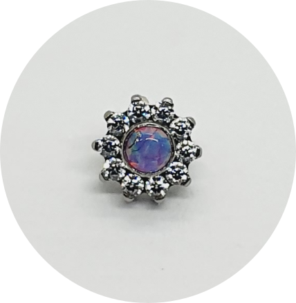 Labret Mini Flor Opala Lilás e Zircônias