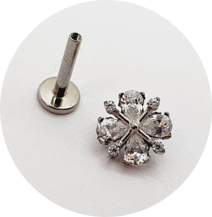 Labret Flor Zircônia Gotas