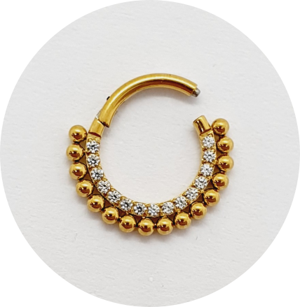 Segmento Articulado Zircônias cravejadas com esferas Frontal PVD Gold