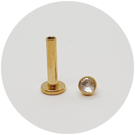 Labret Zircônia Flat PVD Gold - Haste natural