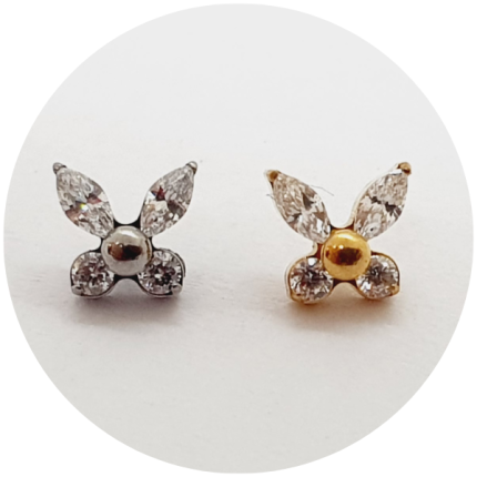 Labret Micro Borboleta Navete Zircônia - Natural ou PVD Gold