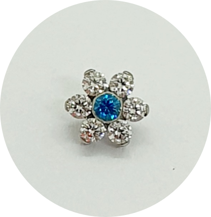 Labret Mini Flor Zircônia Azul e Branca