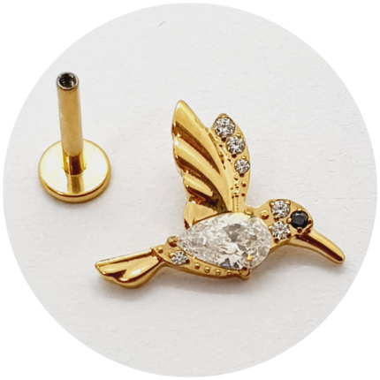 Labret Beija Flor com Zircônia cravejada PVD Gold