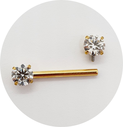 Barbel Reto Zircônia Prongset - Natural e PVD Gold
