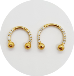Barbel Circular Zircônias cravejadas - Natural e PVD Gold (rosca externa)