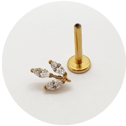 Labret Folha de Zircônia Navete PVD Gold