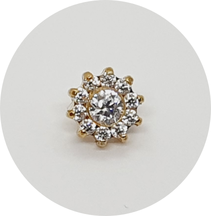 Labret Mini Flor Zircônia PVD Gold - Haste em titânio natural