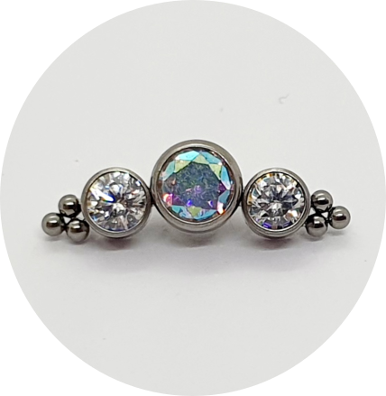 Labret Cristal Furta-cor e Zircônias Brancas 3P 6B