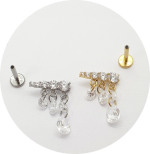 Labret Barra Cravejada com pingentes - Natural e PVD Gold - Imagem 2
