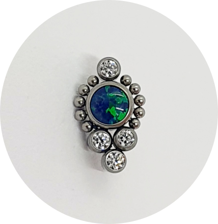 Labret Ornamental Opala Verde Escuro e Zircônia 5P 10B