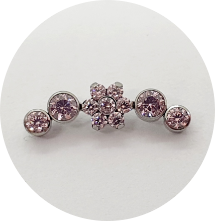 Labret Cluster Zircônia Rosa Claro Flor Central