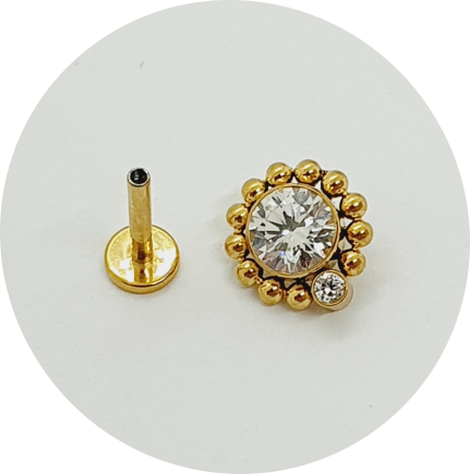 Labret Sol Zircônia 2P - Natural e PVD Gold