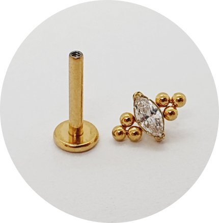 Labret Navete Zircônia 6B PVD Gold