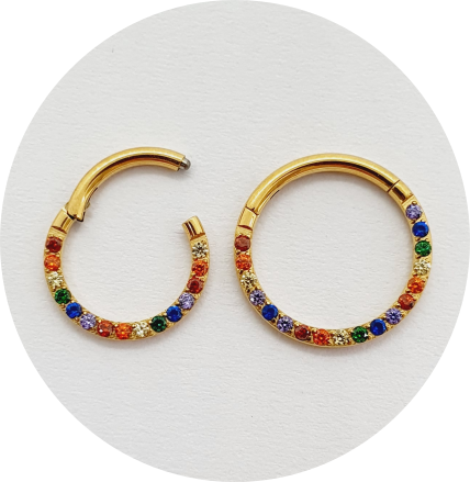 Segmento Articulado Zircônias coloridas cravejadas frontais PVD Gold