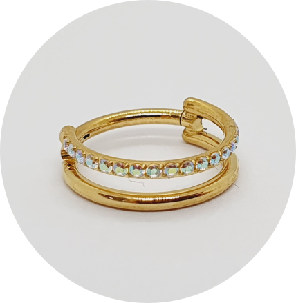 Segmento Articulado Zircônia Furta-cor cravejada Duplo espaçado PVD Gold- 1 fileira