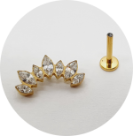 Labret Cluster Zircônia Navete 7P - Natural ou PVD Gold - Imagem 2