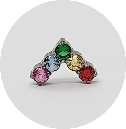 Labret Bumerangue Zircônias coloridas cravejadas