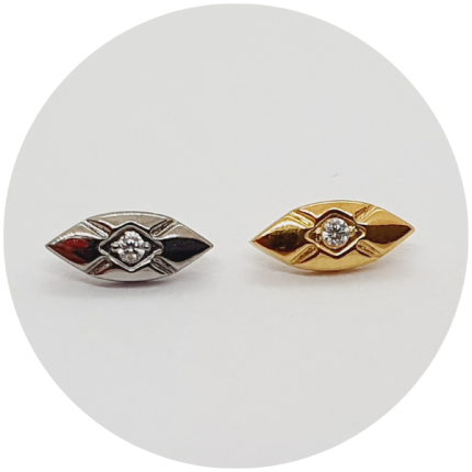 Labret Olho com zircônia central - Natural e PVD Gold - haste em titânio natural
