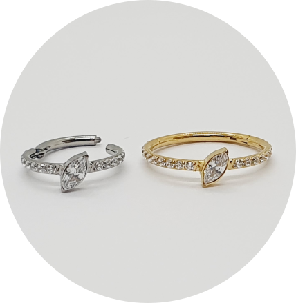 Segmento Articulado Zircônias cravejadas Navete Single angulada - Natural e PVD Gold