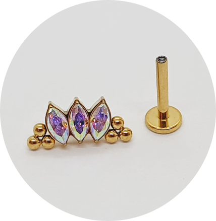 Labret Navete Zircônia Furta-cor PVD Gold 3P 6B