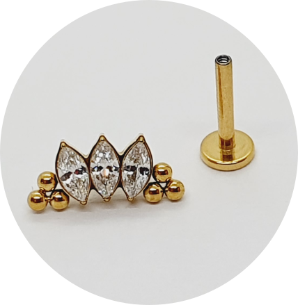 Labret Navete Zircônia PVD Gold 3P 6B