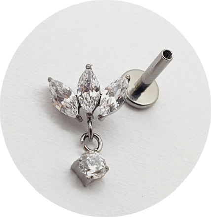 Labret Navete Zircônias com pingente