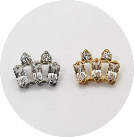 Labret Zircônia Coroa 5P - Natural e PVD Gold