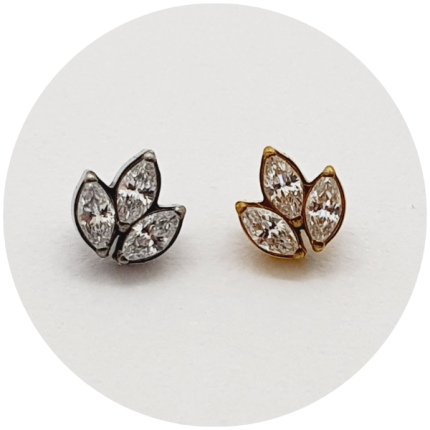 Labret Mini Flor Navete 3P - Natural ou PVD Gold