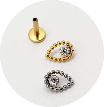 Labret Gota em esferas com Zircônia - Natural e PVD Gold
