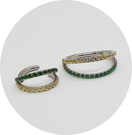 Segmento Articulado Zircônias Champagne e Verde Duplo